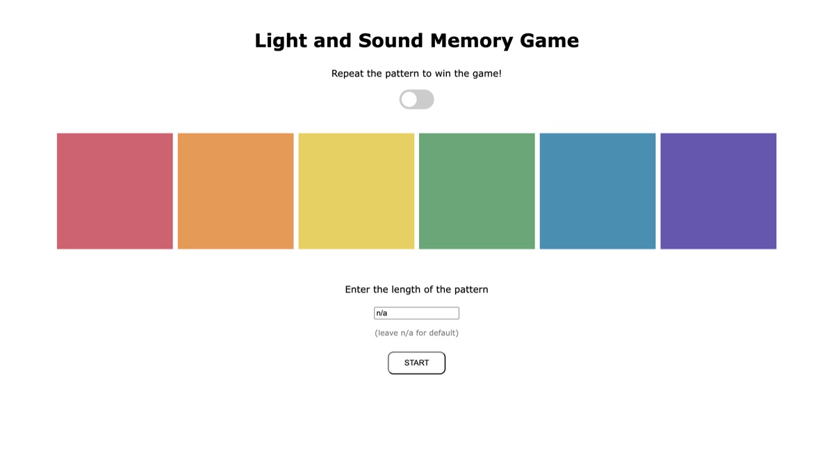 Screenshot of the Simon Says game board