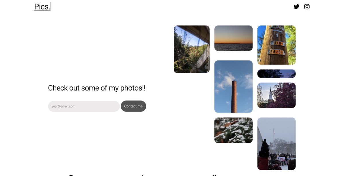 Screenshot of the photography landing page
