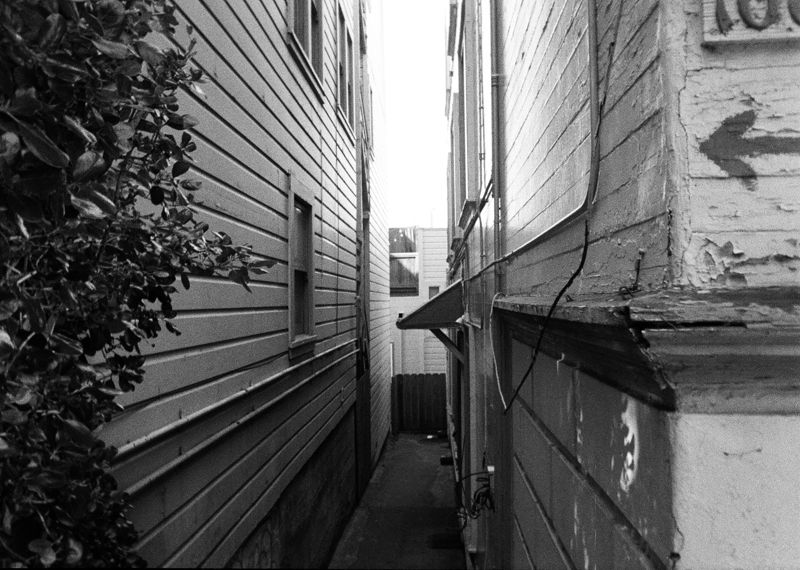 Narrow alley, black and white film