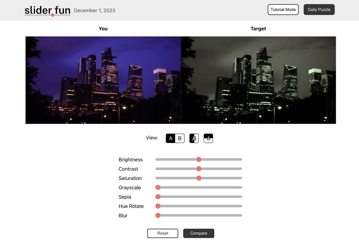 Screenshot of the Slider.fun photo-editing game